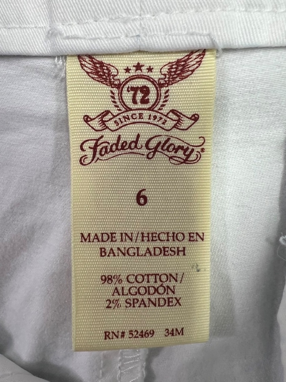 |•FADED GLORY•| White Capri Mid-Rise Pants Size 6 - Picture 4 of 4